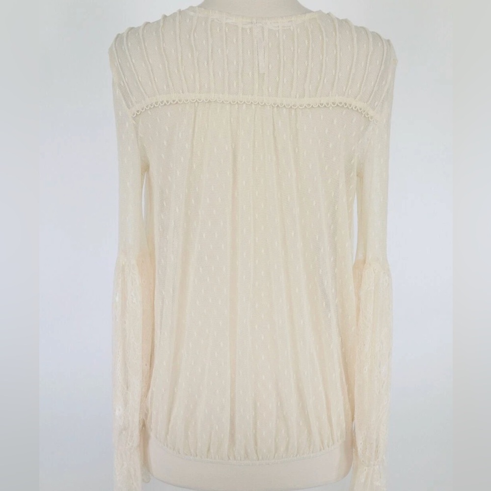Free People Far Away Lace Blouse Medium Cream Sheer Boho Romantic Top - Picture 16 of 16